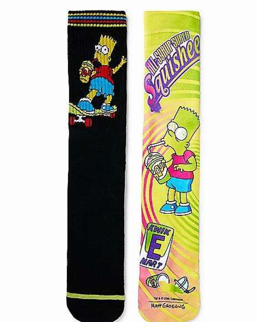 The Simpsons * New Bart Simpson Crew Socks 2 Pair The Simpsons Multi-Color