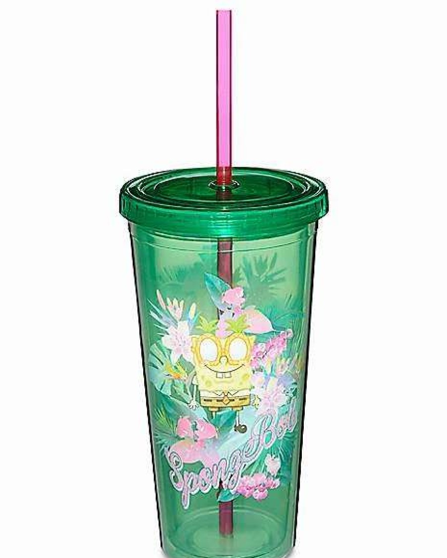 Spongebob * Buy Floral Spongebob Squarepants Cup With Straw 20 Oz. Green