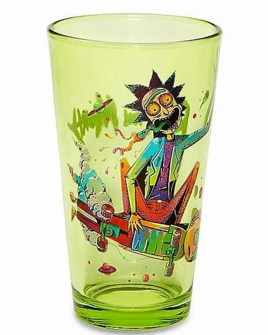 Rick And Morty * Deals Ricky And Morty Skateboard Pint Glass 16 Oz. Green