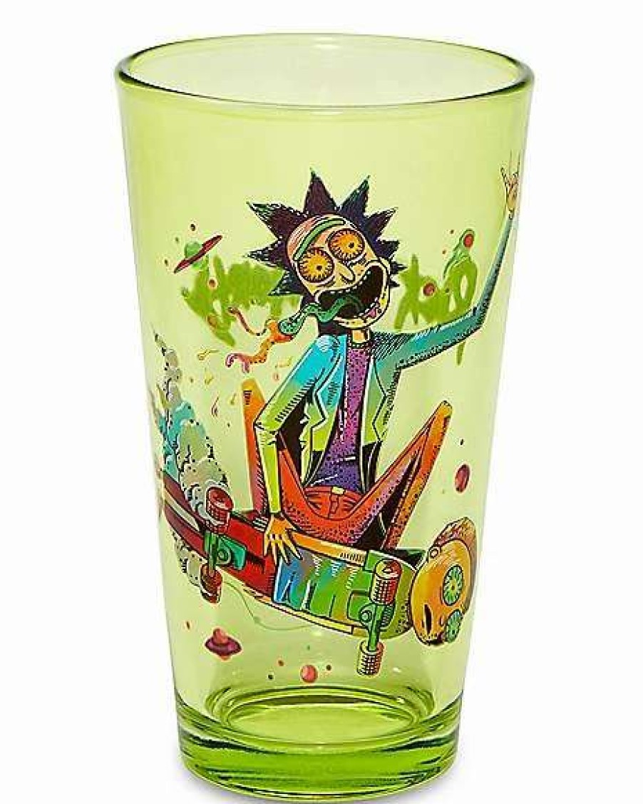 Rick And Morty * Deals Ricky And Morty Skateboard Pint Glass 16 Oz. Green