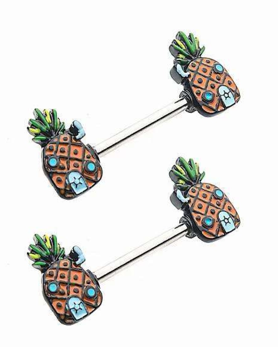 Spongebob * Flash Sale Pineapple Nipple Barbells 14 Gauge Spongebob Squarepants Orange