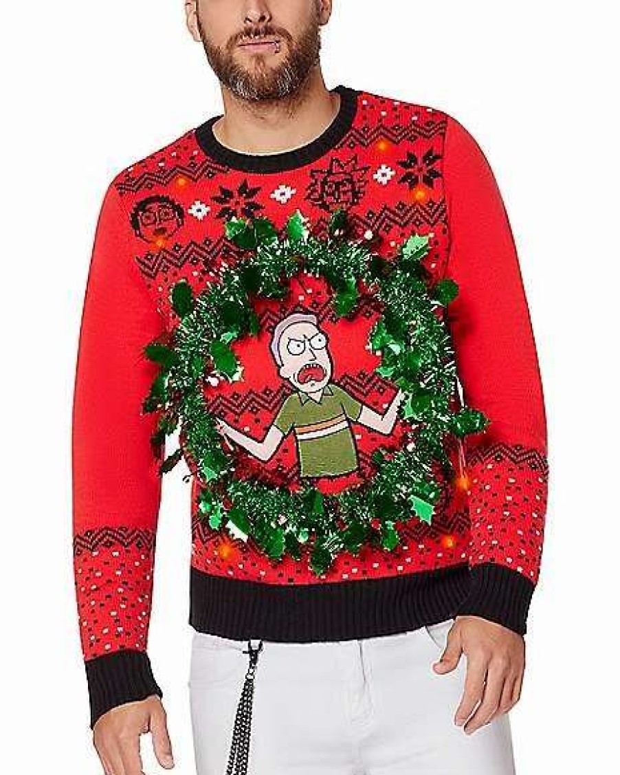 Rick And Morty * Cheapest Light-Up Jerry Wreath Ugly Christmas Sweater Rick And Morty Red