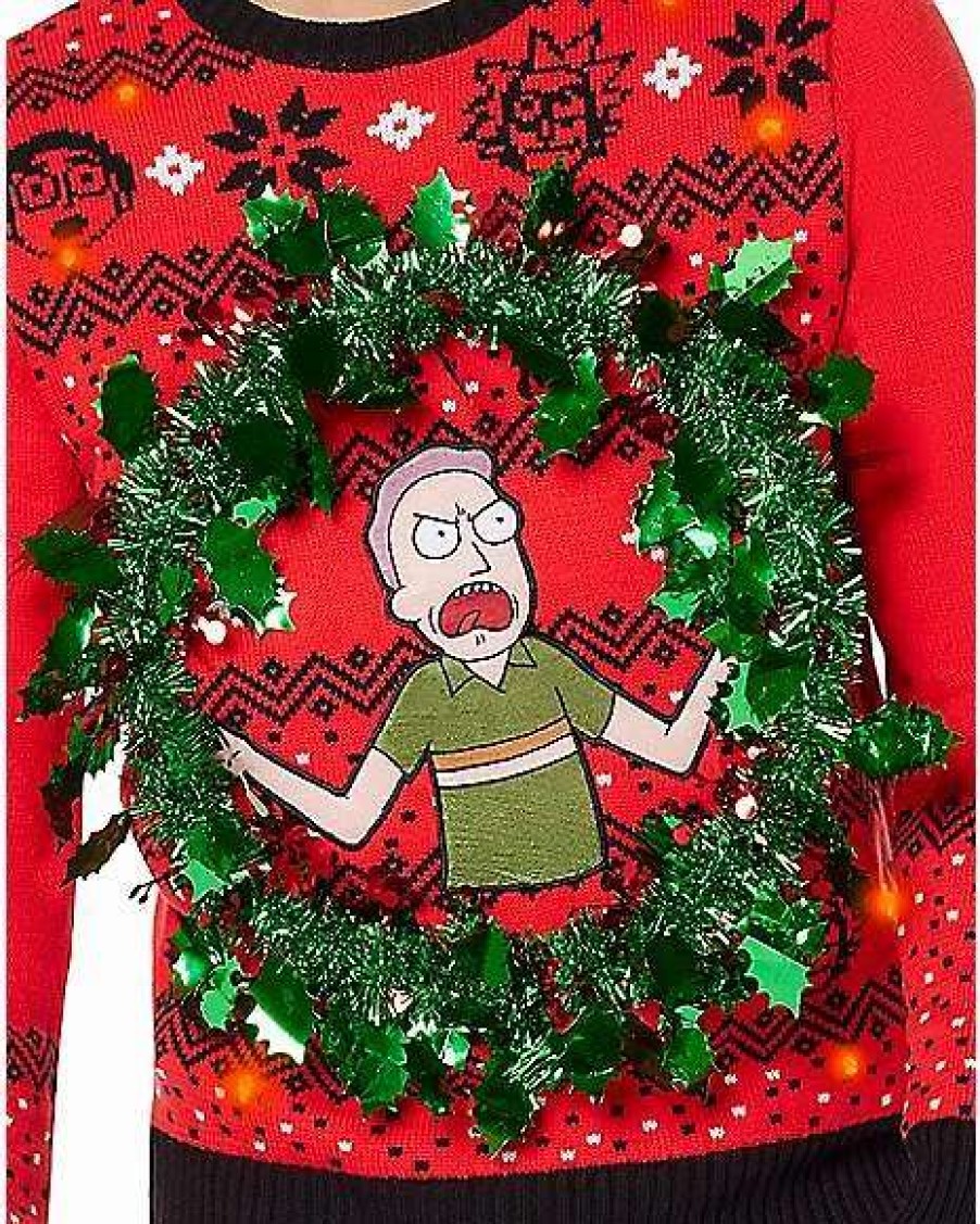 Rick And Morty * Cheapest Light-Up Jerry Wreath Ugly Christmas Sweater Rick And Morty Red