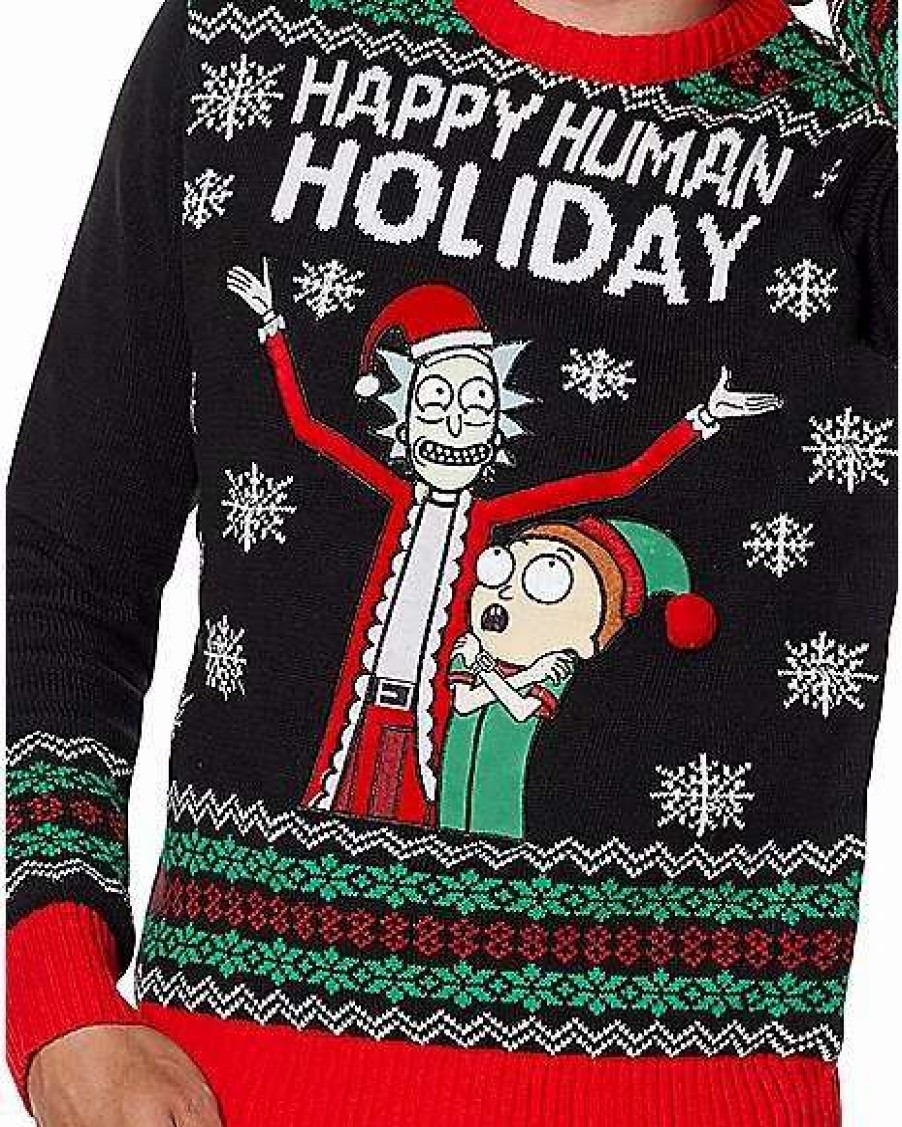 Rick And Morty * Buy Light-Up Happy Human Holiday Ugly Christmas Sweater Rick And Morty Black