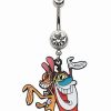 Nickelodeon * Budget Cz Ren And Stimpy Dangle Belly Ring 14 Gauge The Ren & Stimpy Show Red