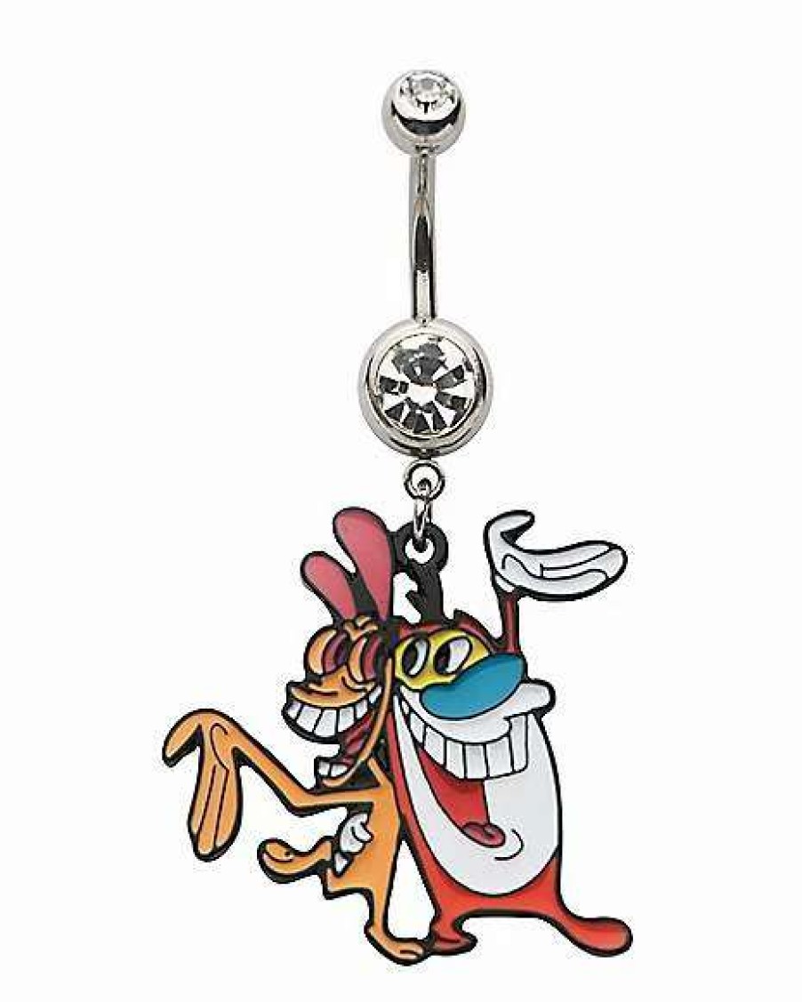 Nickelodeon * Budget Cz Ren And Stimpy Dangle Belly Ring 14 Gauge The Ren & Stimpy Show Red