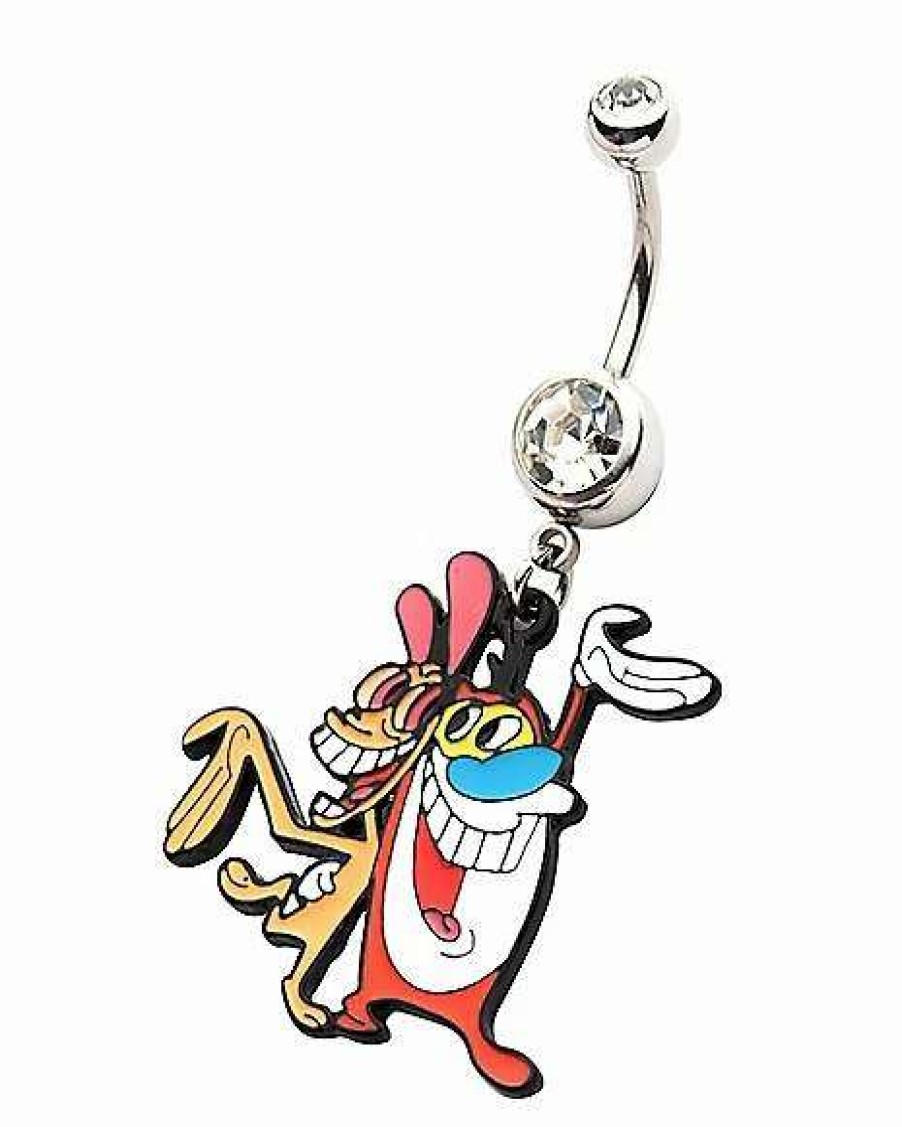 Nickelodeon * Budget Cz Ren And Stimpy Dangle Belly Ring 14 Gauge The Ren & Stimpy Show Red